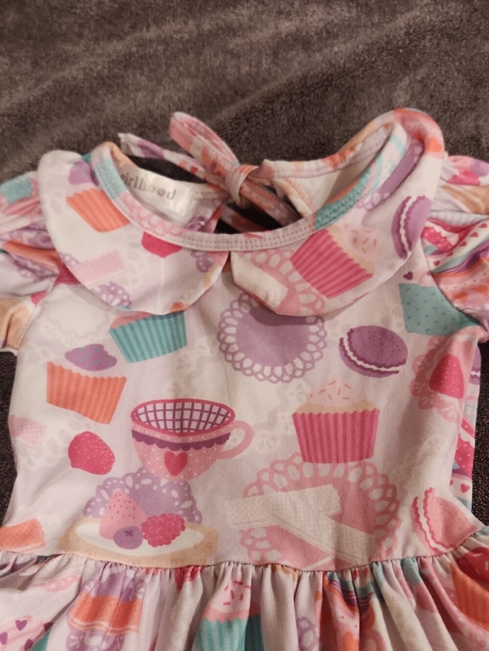 Girls' Pink Cupcake Print Casual Dress with Ruffle Hem - Picture 2 of 2